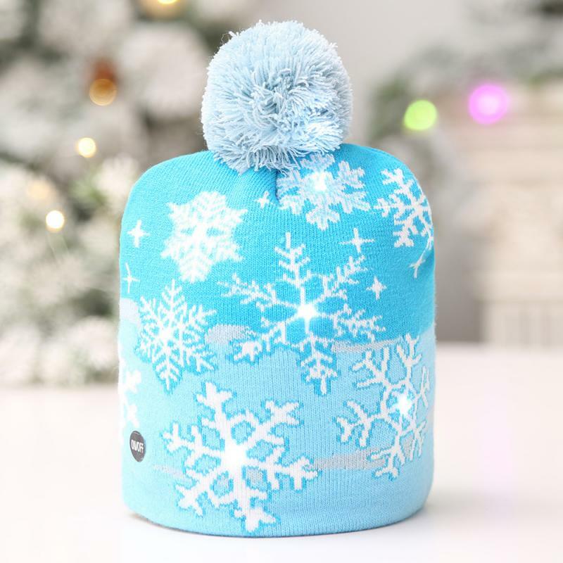2022 السنة الجديدة عيد الميلاد قبعة LED قبعة صغيرة محبوكة تضيء تضيء قبعة تدفئة للأطفال الكبار السنة الجديدة زينة عيد الميلاد