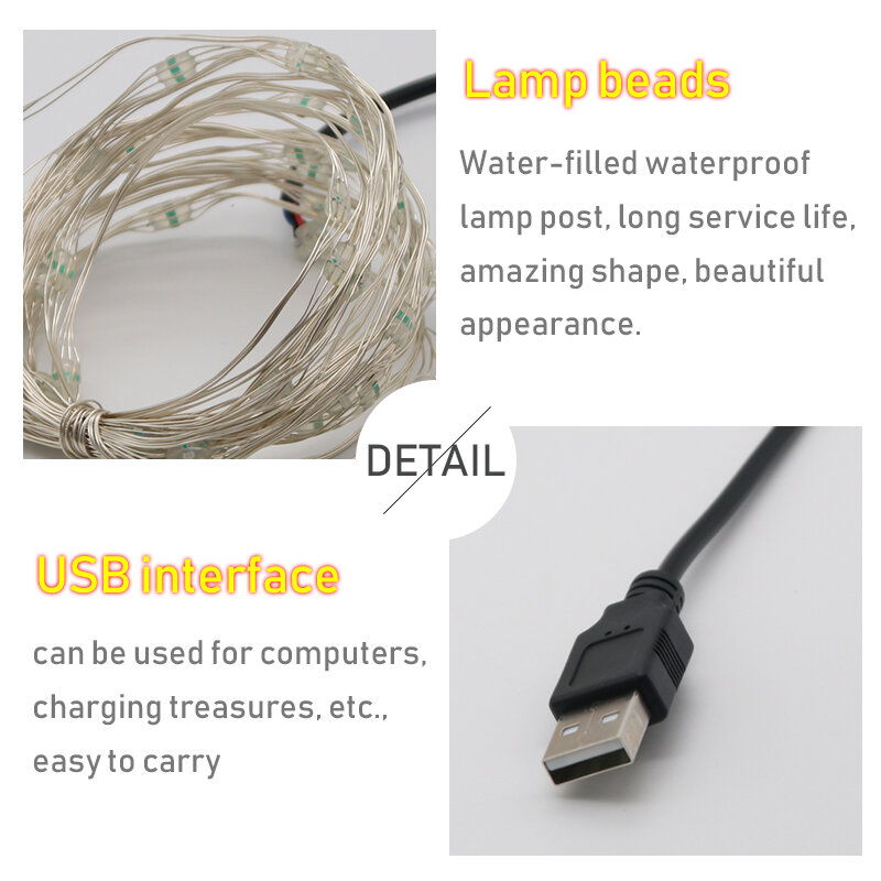 1 M-10 M USB RGB LED سلسلة أضواء في الهواء الطلق الجنية أسلاك إضاءة للأماكن الخارجية للماء المصابيح الطوق سلك LED أضواء الديكور عيد الميلاد حزب