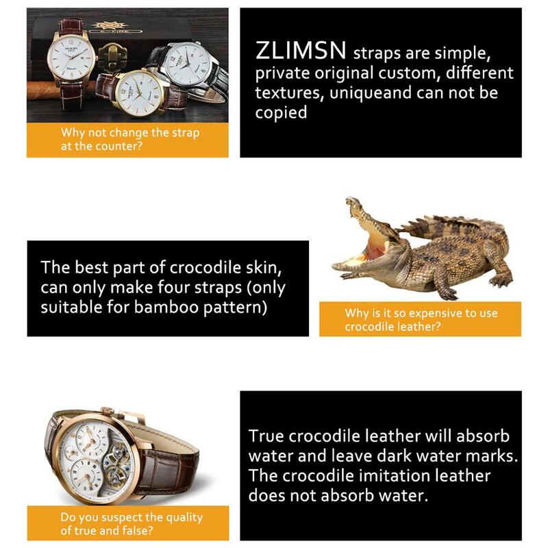 ZLIMSN الأسود التمساح جلد حزام (استيك) ساعة حزام الرجال النساء الفاخرة جلد التمساح مربط الساعة 12 مللي متر-26 مللي متر يمكن تخصيص حجم