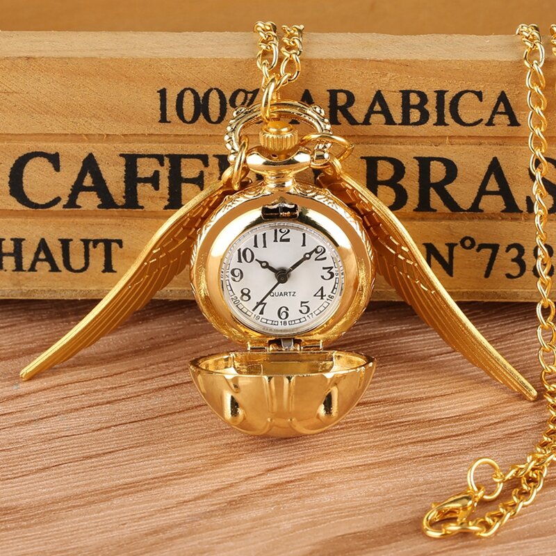 ساعة جيب ذهبية مع قلادة على شكل أجنحة صغيرة للأطفال ، سوار فاخر مع قلادة وسلسلة ، هدية تذكارية للأطفال