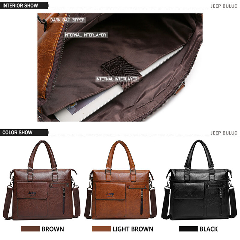 جيب BULUO العلامة التجارية الشهيرة مصمم الرجال حقيبة أعمال بولي Leather حقائب كتف جلدية ل 13 بوصة حقيبة لابتوب حقيبة يد للسفر كبيرة 6013