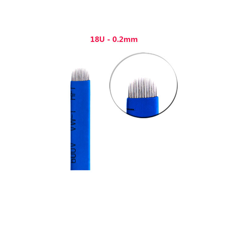 إبر ميكروبلادينج لقلم الوشم ، شفرات مكياج دائمة ، شفرة منحنية يدوية للحواجب والوشم ، 0.2 مللي متر ، 18U ، 50 قطعة