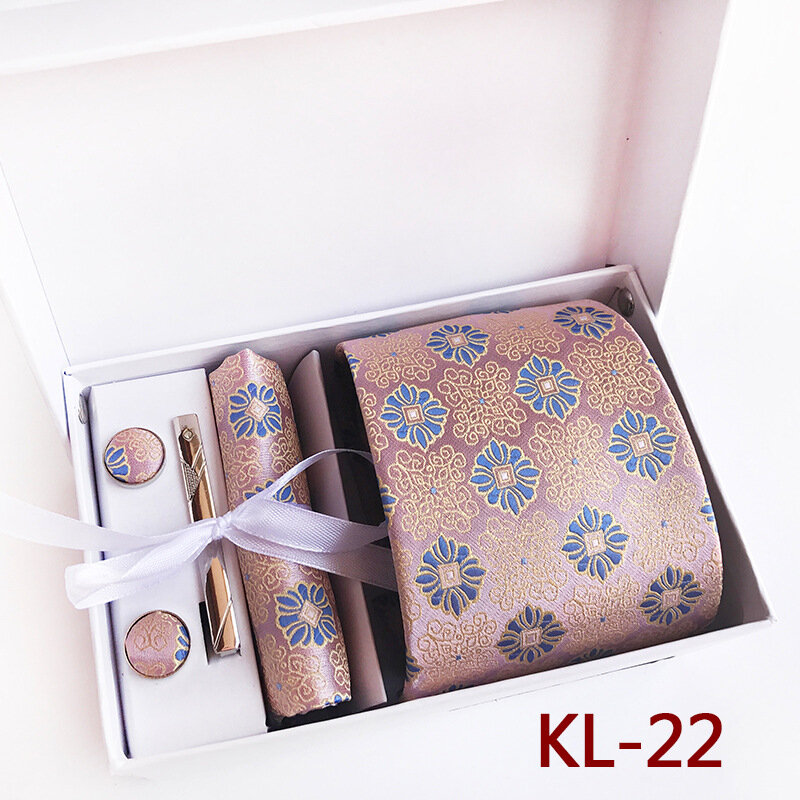 HOOYI-مجموعة ربطة عنق للرجال ، مشبك زفاف ، منديل ، صندوق هدايا ، أزرار أكمام مربعة للجيب #3