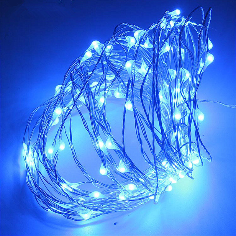 سلسلة إضاءة LED شفافة من النحاس/الفضة مع بطارية ، 9 ألوان ، 20 ، 50 ، 100 ، للحفلات ، الكريسماس ، الزفاف