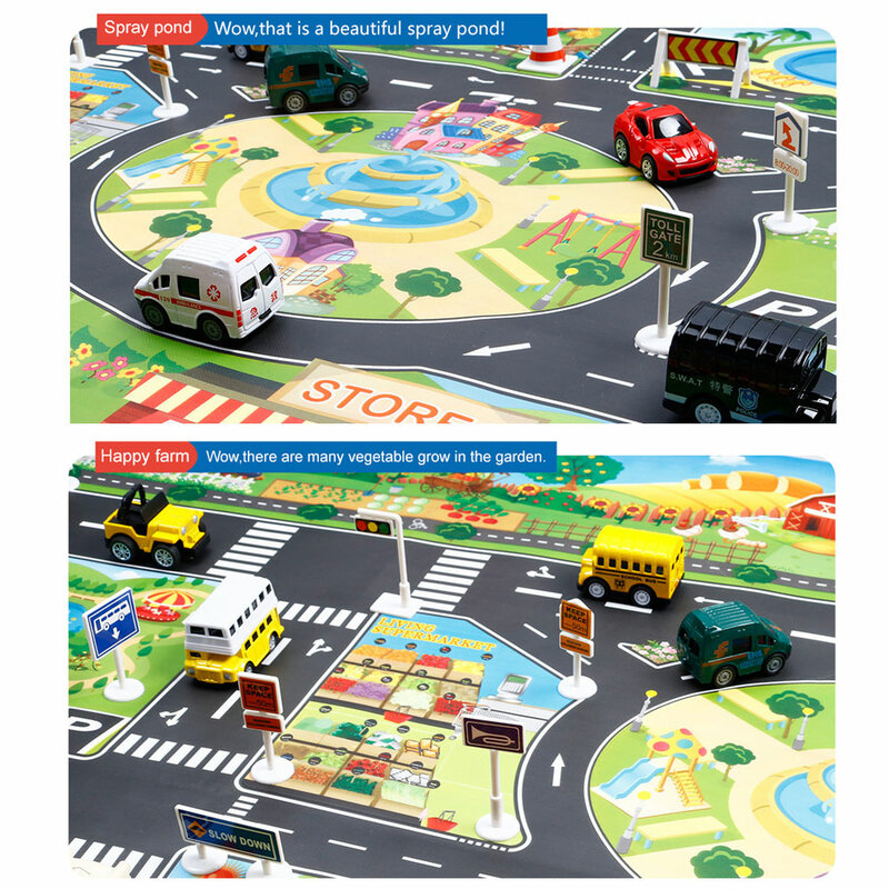 أطفال جديدة تلعب الحصير منزل حركة المرور إشارات على الطرق نموذج سيارة وقوف السيارات خريطة المشهد المدينة