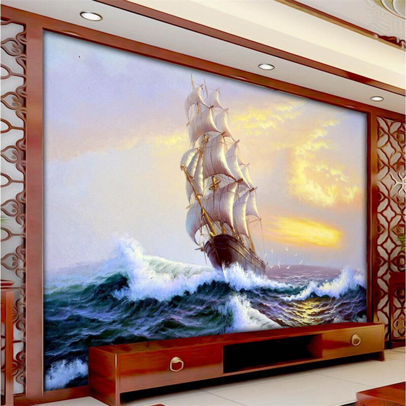 Beibehang المعيشة غرفة التلفزيون خلفية جدار جدارية خلفيات الإبحار موجات 3D خلفية مخصصة كبيرة جدارية اللوحة ، papel دي parede