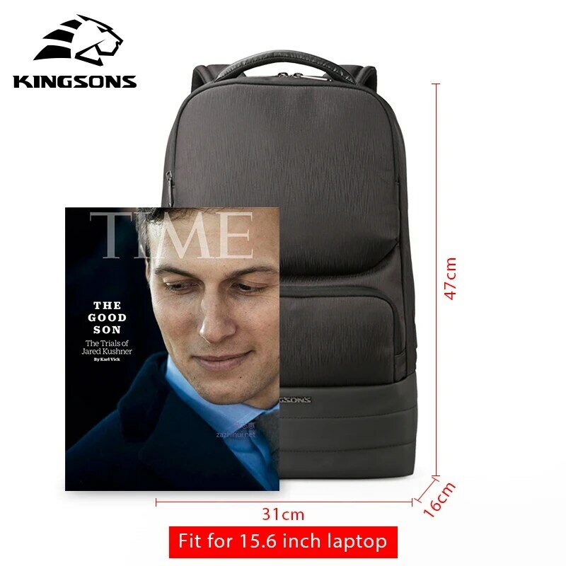 Kingsons-حقيبة ظهر رجالية مقاومة للماء ، حقيبة ظهر للكمبيوتر المحمول مع إعادة شحن USB ، حقيبة كتف للأعمال ، تكنولوجيا سوداء ، 2.0