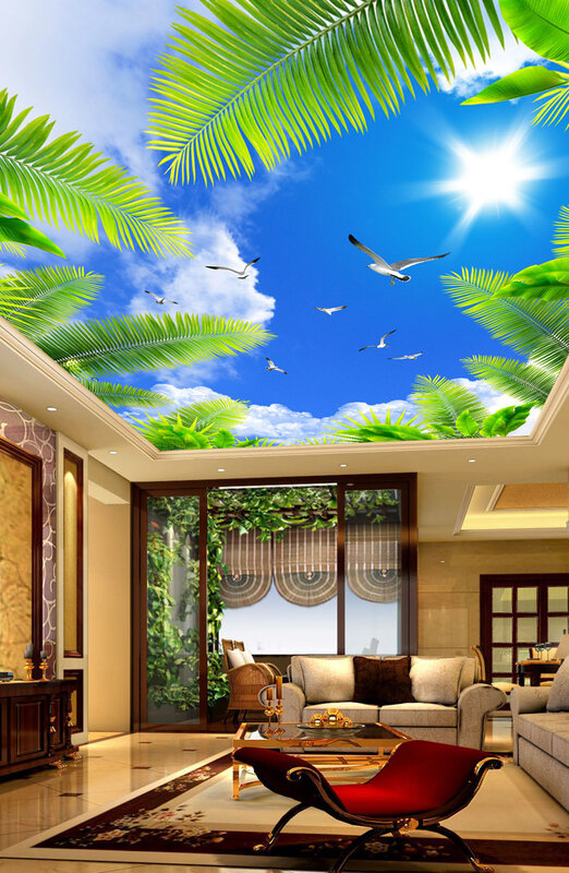 جداريات السماء الزرقاء مخصصة ثلاثية الأبعاد للجدران المناظر الطبيعية صور خلفية السقف غرفة نوم غرفة المعيشة مطعم الأشجار #2