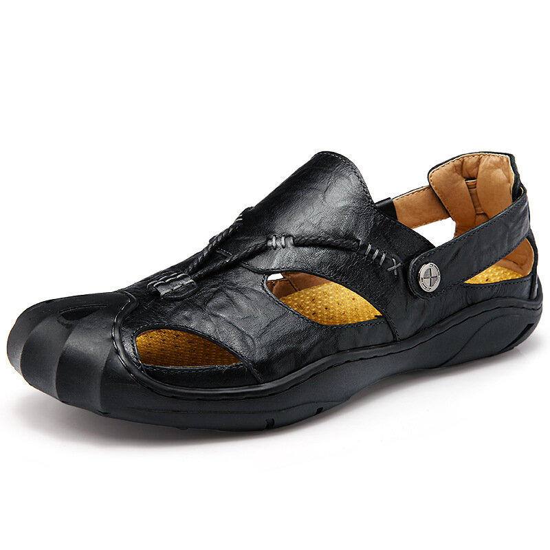 جلد طبيعي الصيف الصنادل الذكور لينة الانزلاق على أحذية للرجال تنفس الشاطئ جودة غير رسمية المشي صندل حجم 38-46