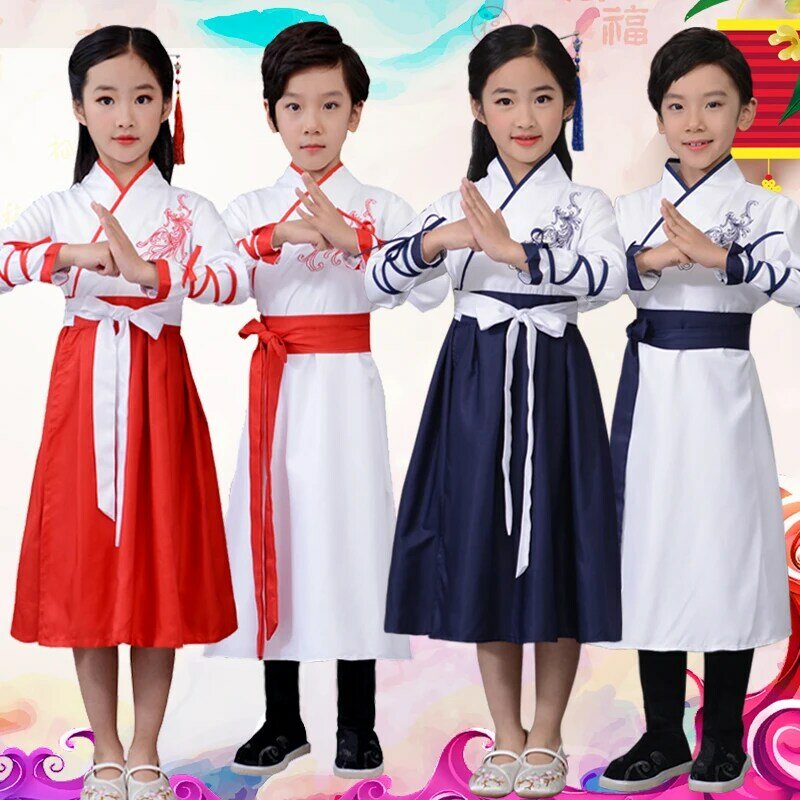 أزياء الأطفال على الطراز الصيني ، أزياء Hanfu للأولاد والبنات ، عرض الكتب الصغيرة ، لعب الأدوار ، المسرح