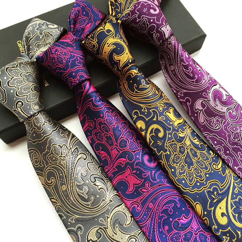 جديد كلاسيكي بيزلي الذهب الجاكار المنسوجة الحرير الرجال التعادل ربطة العنق