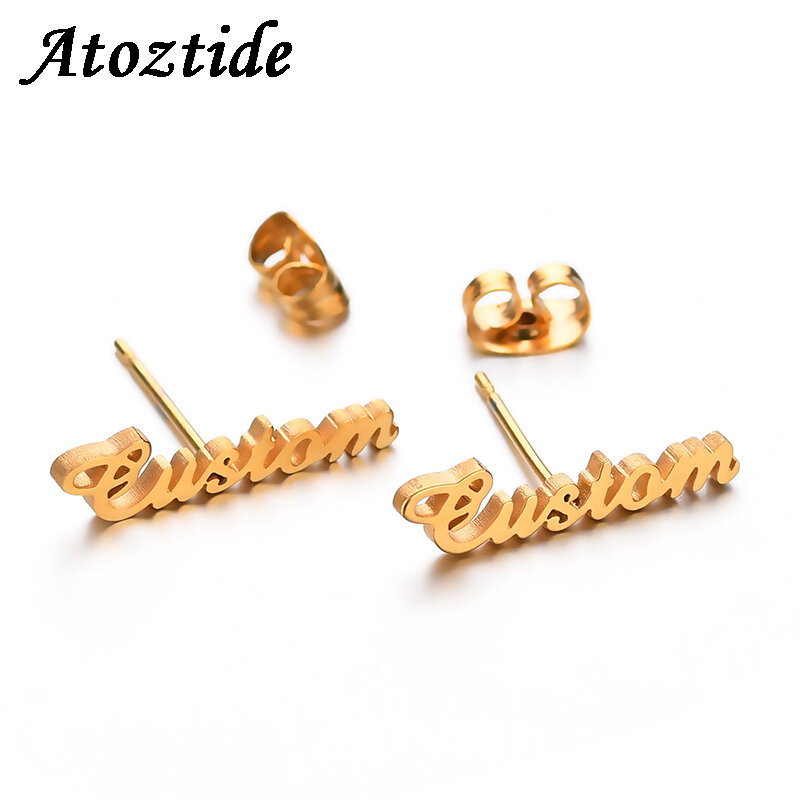 Atoztide-أقراط نسائية من الفولاذ المقاوم للصدأ ، مجوهرات بأسماء مخصصة
