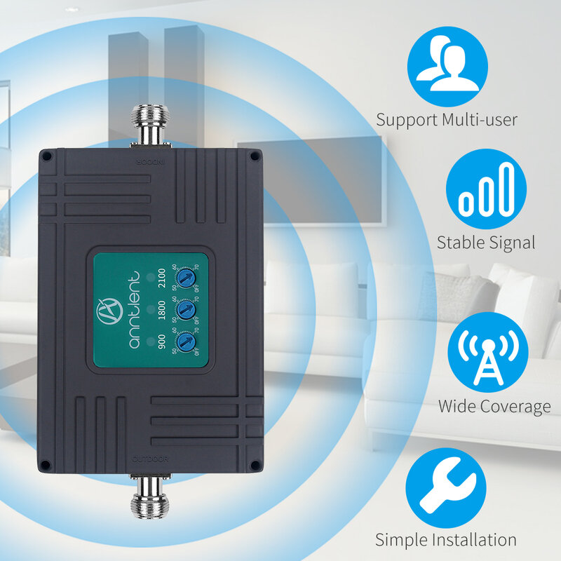 مكرر الإشارة 2G 3G 4G ، معزز الإشارة الخلوية ، GSM 900/DCS LTE 1800/WCDMA UMTS 2100MHz مكرر 900 1800 2100 3 نطاقات مكبر للصوت