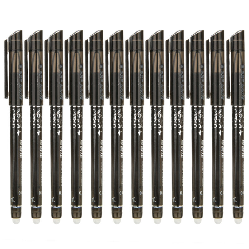 مجموعة أقلام جل قابلة للمسح 12 قطعة 0.5 مللي متر ، أقلام حبر جل سوداء ، أدوات مكتبية لطلاب المدارس ، أوراق تعديل Mayitr