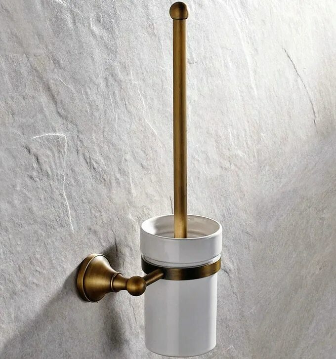مجموعة من حامل فرشاة المرحاض النحاسي العتيق المثبت على الحائط ، ملحق الحمام ، كوب سيراميك مفرد mba149