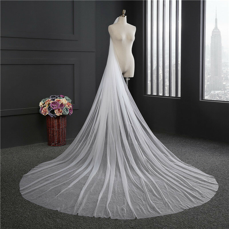الأبيض واحد طبقة مصلى طول حجاب الزفاف بسيطة رخيصة لينة تول الأبيض العاج 3m طرحة زفاف مع مشط الزفاف اكسسوارات