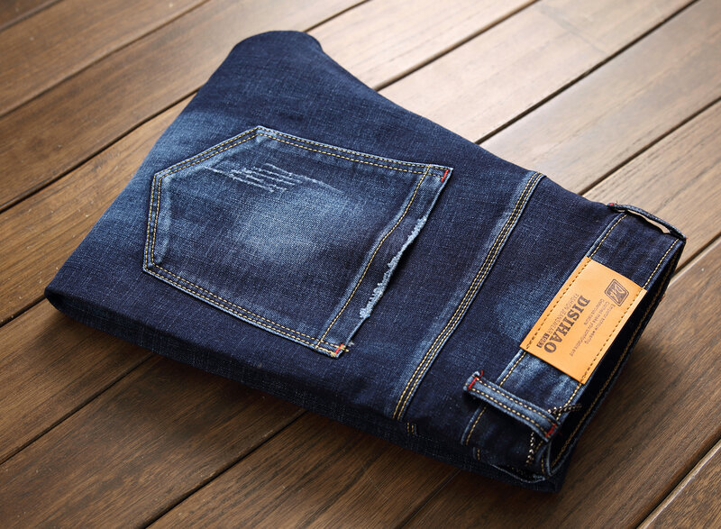 العلامة التجارية الجينز الأزرق الرجال القطن اليابانية موضة عادية مطاطا أوم ممزق المتعثرة أوم سراويل جينز حجم كبير 29-38 الجينز