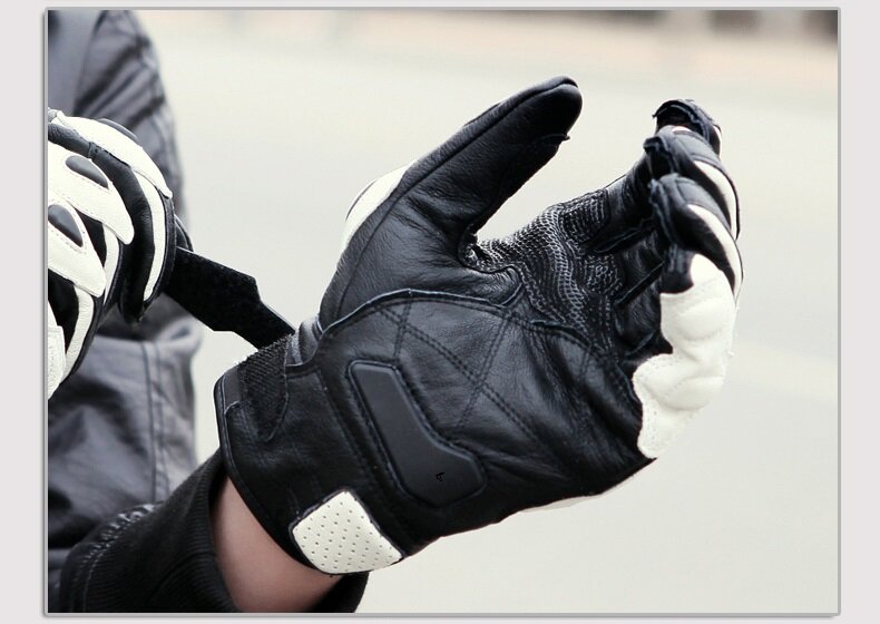 قفازات للدراجات النارية سباق أسود جلد طبيعي دراجة نارية الأبيض الطريق سباق فريق قفاز الرجال الصيف الشتاء
