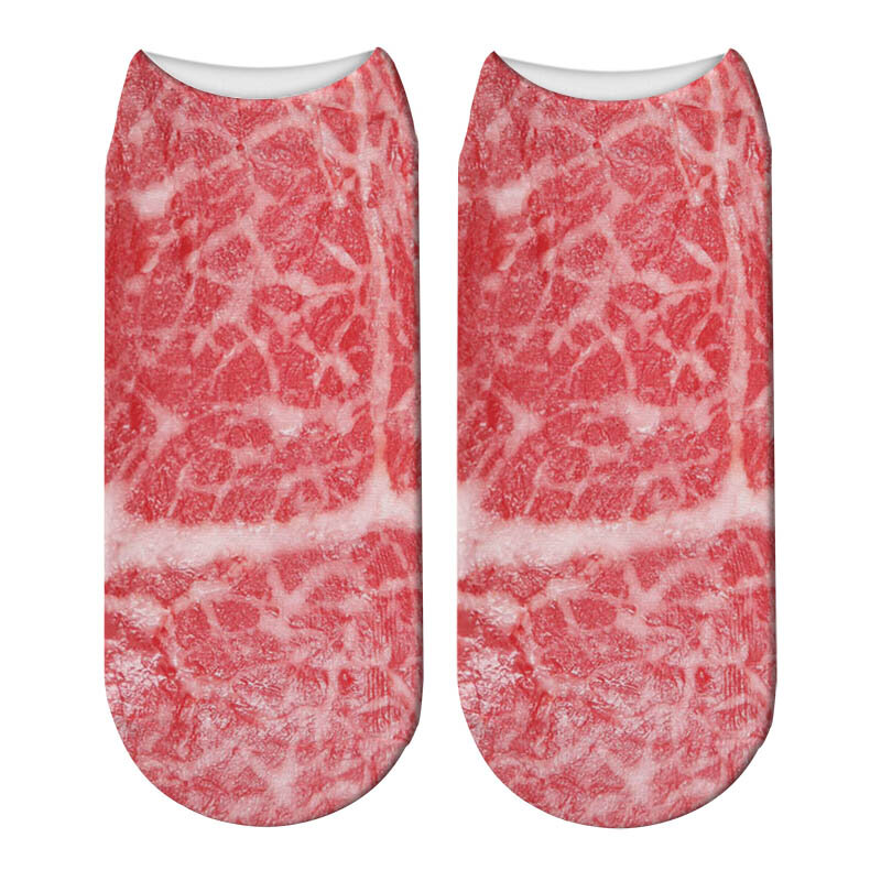 ثلاثية الأبعاد المطبوعة اللحوم الجوارب النساء Kawaii Harajuku لحوم البقر الكاحل الجوارب ستيك أنماط الإبداعية شخصية مريحة جورب