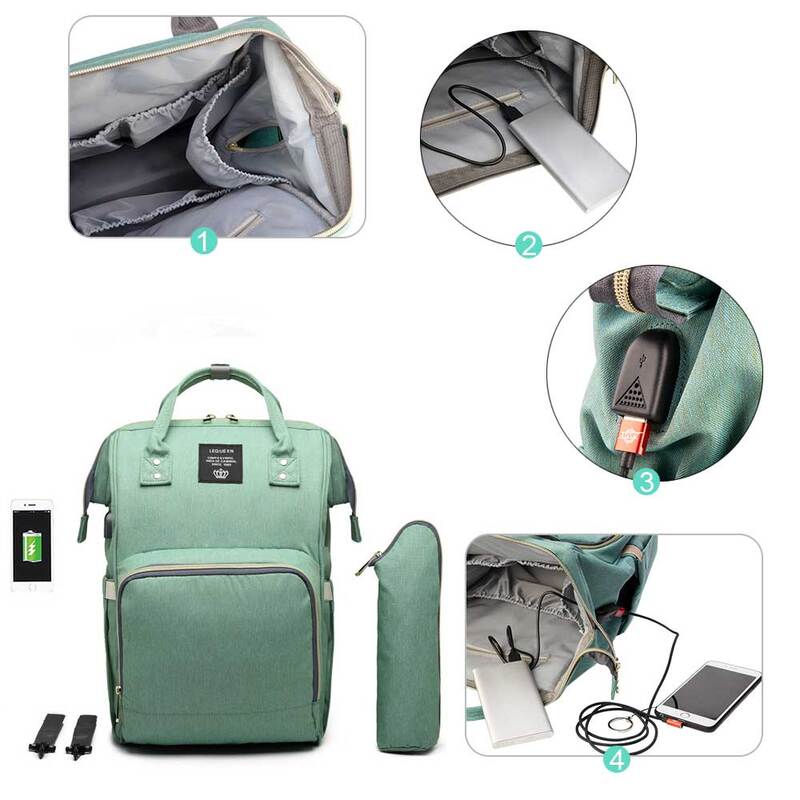 USB موضة المومياء الأمومة حقيبة الحفاض سعة كبيرة حقيبة الحفاض حقيبة السفر حقيبة التمريض لرعاية الطفل