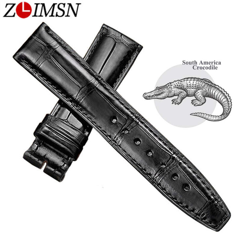 ZLIMSN الأسود التمساح جلد حزام (استيك) ساعة حزام الرجال النساء الفاخرة جلد التمساح مربط الساعة 12 مللي متر-26 مللي متر يمكن تخصيص حجم