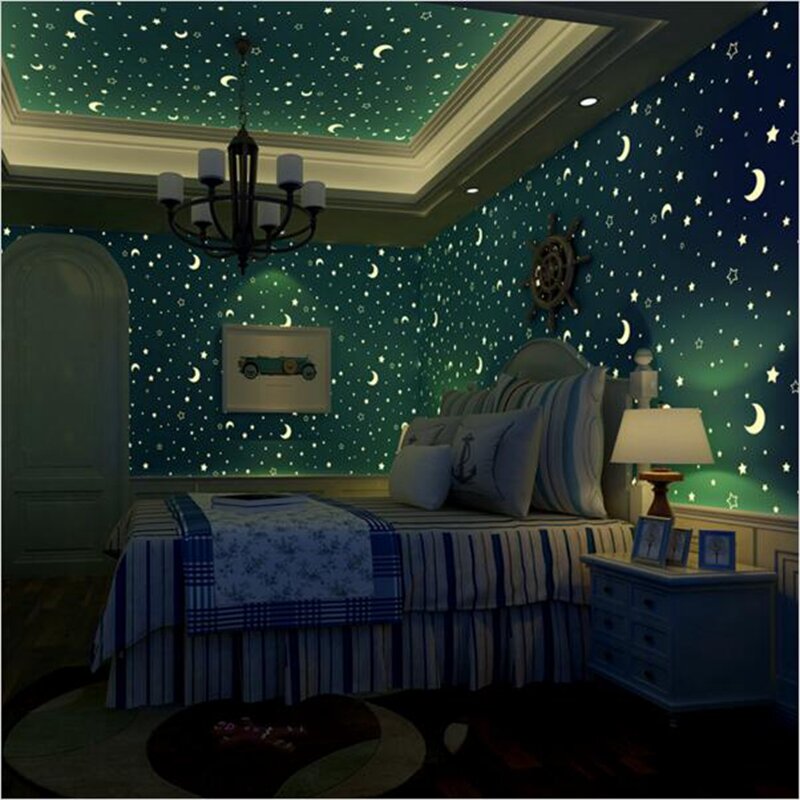 ورق جدران غرفة الأطفال Youman ، ورق جدران فلورسنت ، نجوم ، قمر ، للأولاد والبنات ، غرفة نوم الأطفال