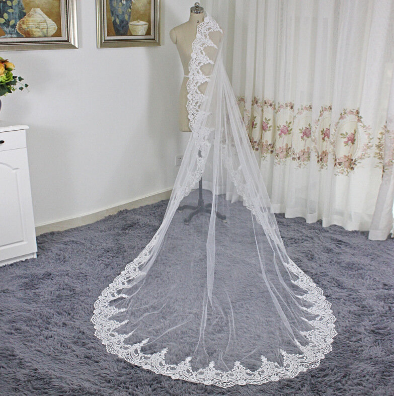 خمر 3 m طويل الأبيض العاج كاتدرائية الزفاف الحجاب الزفاف بسيطة رئيس الحجاب مع مشط اكسسوارات الزفاف طبقة واحدة