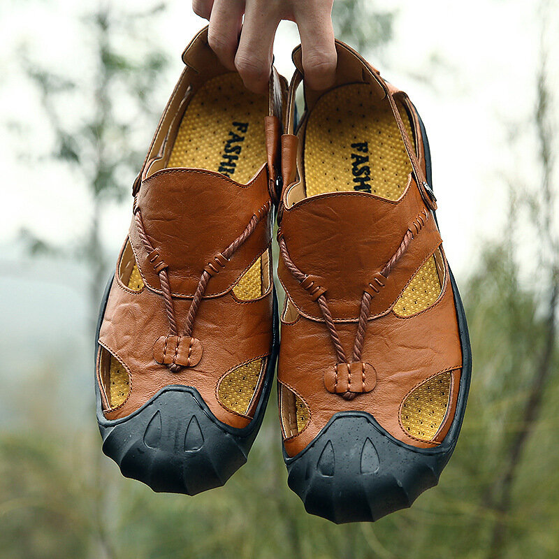 جلد طبيعي الصيف الصنادل الذكور لينة الانزلاق على أحذية للرجال تنفس الشاطئ جودة غير رسمية المشي صندل حجم 38-46