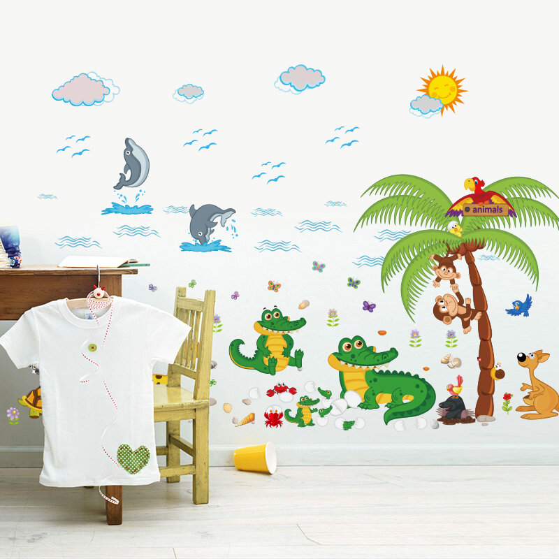 غرفة الاطفال لطيف التمساح ملصقات جدار للإزالة الكرتون قرد شجرة صور مطبوعة للحوائط غرفة نوم الطفل جدار صور