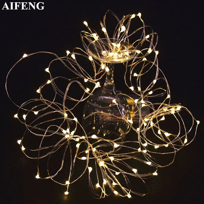 AIFENG-مصباح سلسلة Led يعمل بالبطارية AA ، 2 م ، 20 م ، 3 م ، 30 م ، 5 م ، 50 م ، 10 م ، 100 ليد ، سلك نحاسي وفضي ، خرافية مزخرفة
