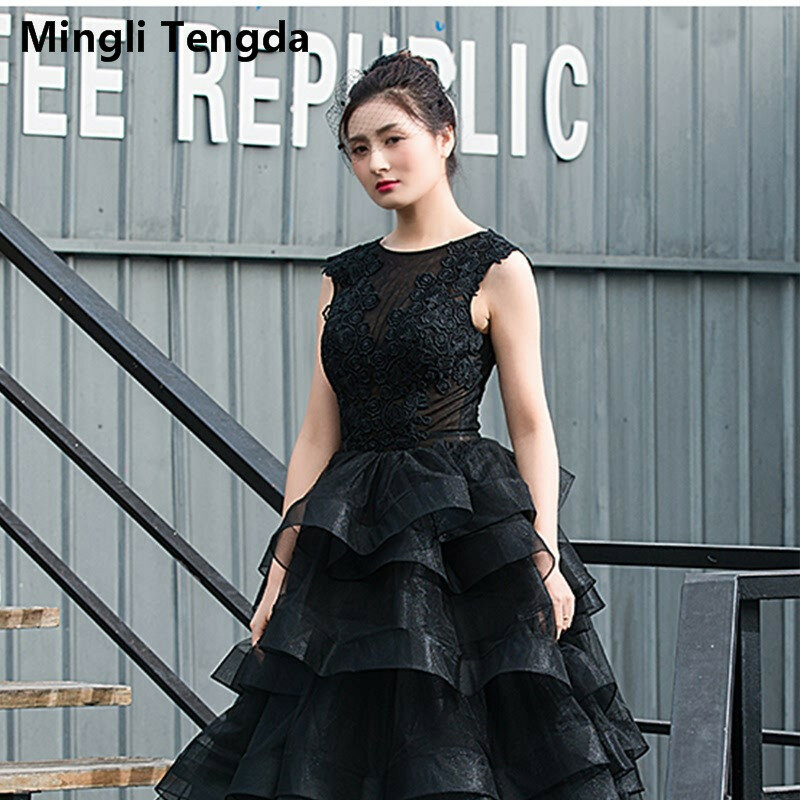 Mingli Tengda-فستان زفاف أسود مع انتفاخات ، ملابس زفاف نبيلة مع ظهر مكشوف ، وهم متدرج ، تروبوجورك ، مجموعة جديدة #3