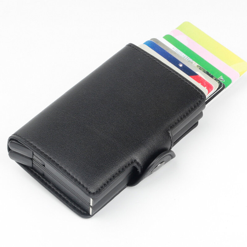 التجارة الخارجية الرجال التلقائي مطاطا كاسيت بطاقة حالة antimagnetic RFID ثنائية أضعاف محفظة بو متعددة الوظائف محفظة معدنية الأل