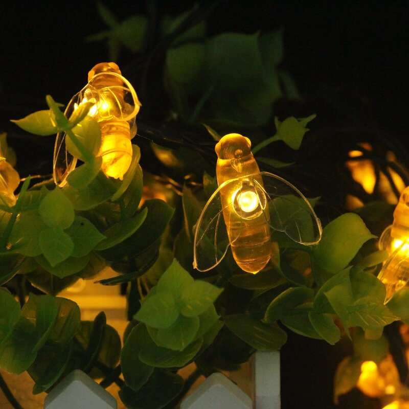 سلسلة إضاءة على شكل نحلة مقاومة للماء تعمل بالطاقة الشمسية ، 20 50 100 200 300 500 LED ، أضواء عيد الميلاد للحديقة