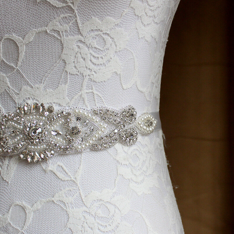 حزام زفاف وحزام مرصع باللؤلؤ والكريستال, حزام زفاف وحزام من الكريستال (26x5 سنتيمتر)
