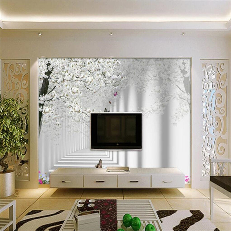 غرفة المعيشة الكرز زهر 3D التلفزيون حائط الخلفية المهنية إنتاج جدارية خلفية مخصصة المشارك الصورة جدار