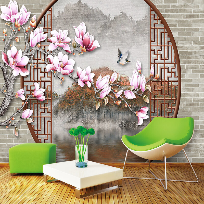 ورق جدران من الحرير ثلاثي الأبعاد مقاوم للماء ، ورق حائط صيني كلاسيكي للزهور ، خلفية نافذة ، مادة مقاومة للماء