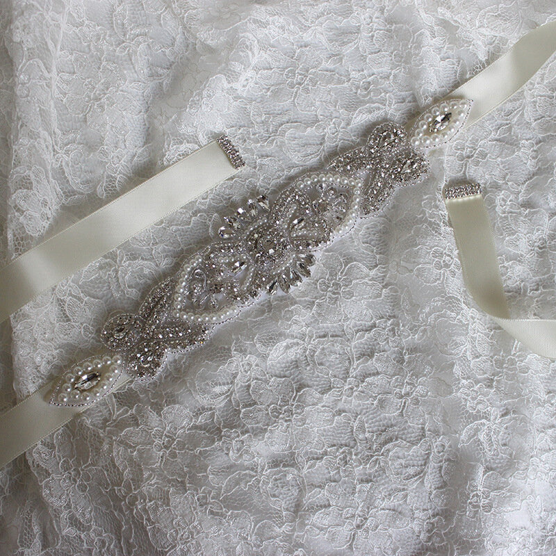 حزام زفاف وحزام مرصع باللؤلؤ والكريستال, حزام زفاف وحزام من الكريستال (26x5 سنتيمتر)
