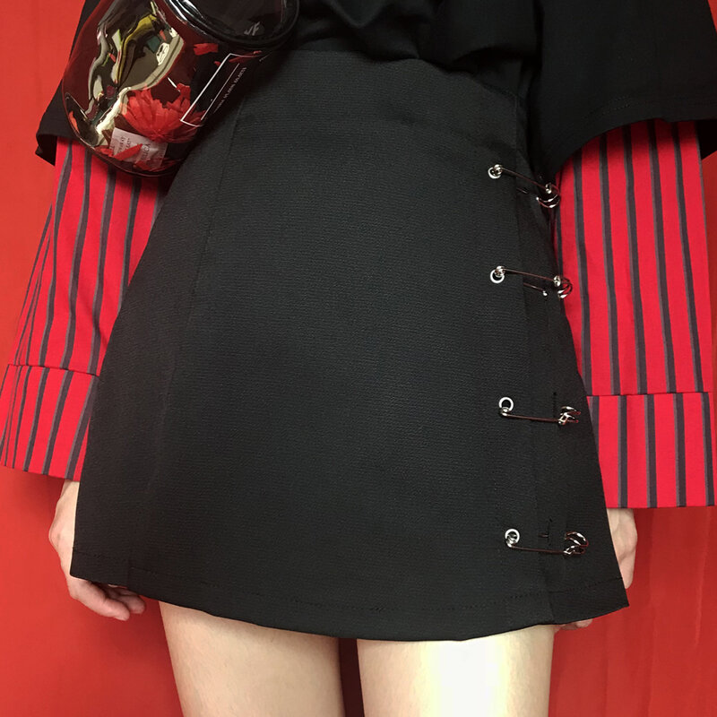 Flectit-تنورة قصيرة على شكل دبوس أمان للنساء ، بنمط بانك روك ، خصر عالي مع شق جانبي ، ملابس شارع Harajuku