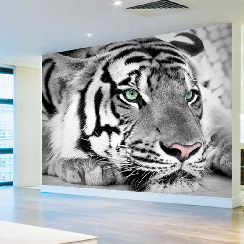 ورق حائط مخصص مع صور ثلاثية الأبعاد لصور النمر أبيض وأسود لوحة جدارية لغرفة المعيشة غرفة النوم المدخل ورق الحائط arabshoppy