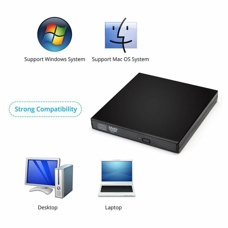 سليم محرك الأقراص الضوئية الخارجية USB 2.0 DVD كومبو DVD ROM لاعب CD-RW الموقد الكاتب التوصيل والتشغيل ل ماك بوك الكمبيوتر المحمول سطح المكتب PC