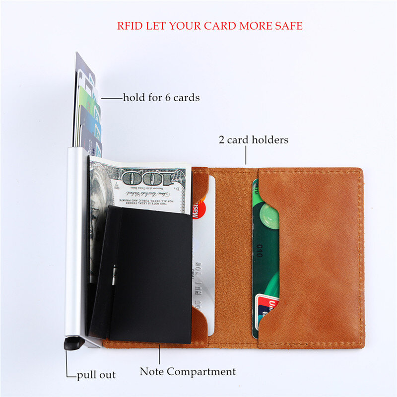 ZOVYVOL جلد أصلي للرجال محفظة الألومنيوم جيب حامل بطاقات التعريف الشخصية تتفاعل حجب محفظة صغيرة البني التلقائي بطاقة الائتمان المحفظة