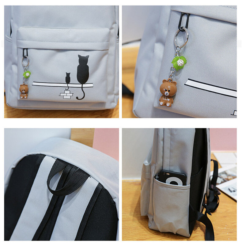 حقيبة ظهر نسائية بطبعة قطة ، حقيبة مدرسية للمراهقين ، حقيبة ظهر Mochila