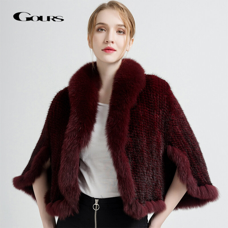 Gours معطف فرو منك طبيعي عالي الجودة للنساء, معطف سميك ودافئ من فرو الثعلب ، للشتاء ، LTP011