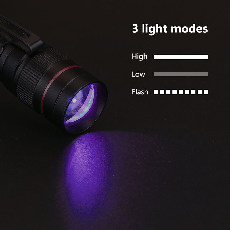 المحمولة زوومابلي LED الأشعة فوق البنفسجية مصباح يدوي 39nm الأرجواني الترا البنفسجي ضوء Blacklight كشاف UV مصباح AA/14500 بطارية
