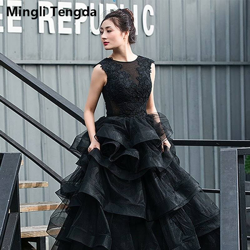 Mingli Tengda-فستان زفاف أسود مع انتفاخات ، ملابس زفاف نبيلة مع ظهر مكشوف ، وهم متدرج ، تروبوجورك ، مجموعة جديدة #2