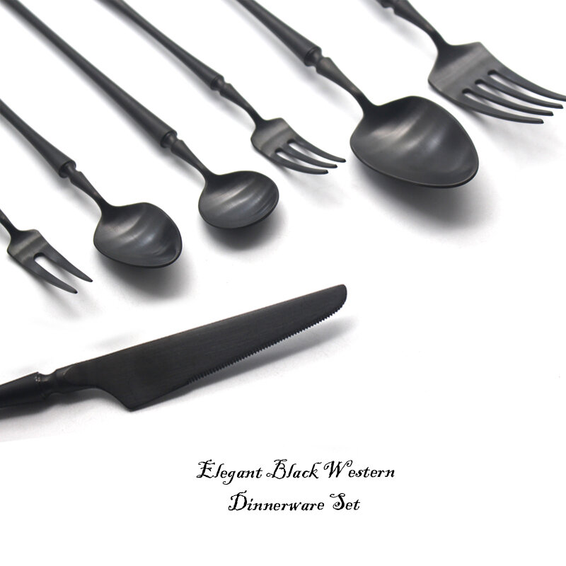 أسود مجموعة أدوات المائدة 304 الفولاذ المقاوم للصدأ سكين الزبد الحلوى شوكة ملاعق الغربية مجموعة أدوات طعام اكسسوارات المطبخ