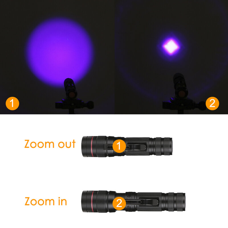المحمولة زوومابلي LED الأشعة فوق البنفسجية مصباح يدوي 39nm الأرجواني الترا البنفسجي ضوء Blacklight كشاف UV مصباح AA/14500 بطارية