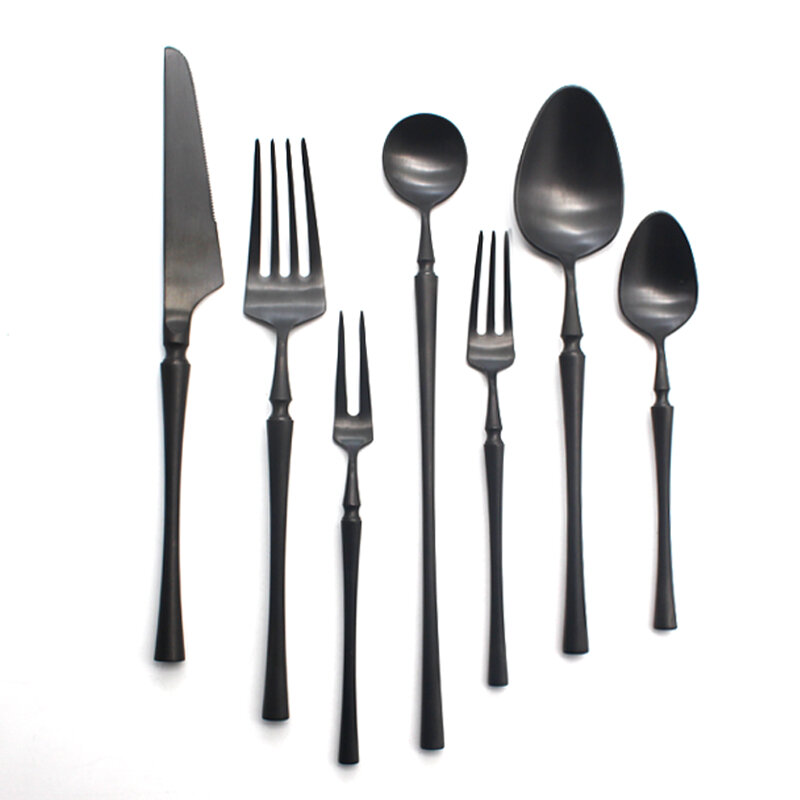 أسود مجموعة أدوات المائدة 304 الفولاذ المقاوم للصدأ سكين الزبد الحلوى شوكة ملاعق الغربية مجموعة أدوات طعام اكسسوارات المطبخ