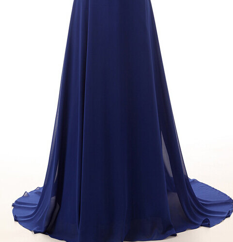 فستان سهرة طويل باللون الأزرق الملكي ، خط a ، ياقة عالية ، خرز شيفون ، رسن ، أنيق ، ثوب كرة