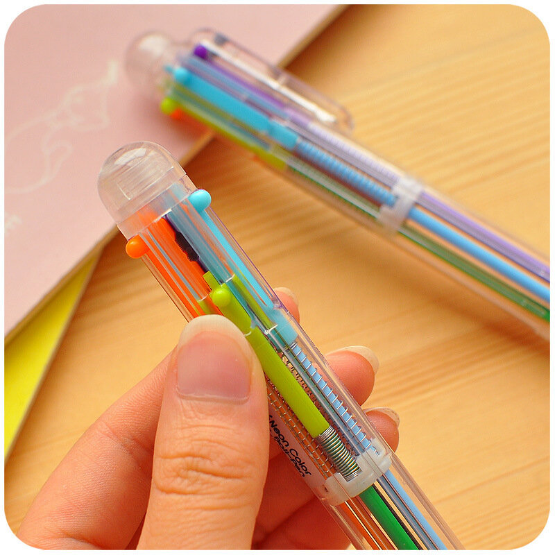 1 قطعة جديد 6 ألوان في 1 شفافة موضة متعددة الوظائف قلم حبر جاف مدرسة مكتب التموين هدية القلم E0604